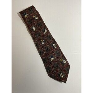 Vintage Disney Store Silk Tie Mickey Mouse Donald Goofy Geometric Burgundy